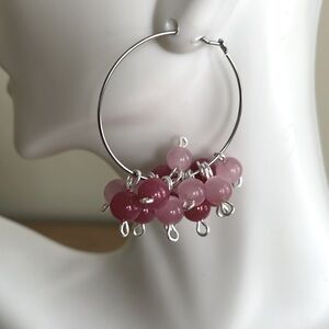HAND CRAFTED CHA-CHA HOOP EARRINGS Magenta Pink Bonbon Bubble Cluster Wires